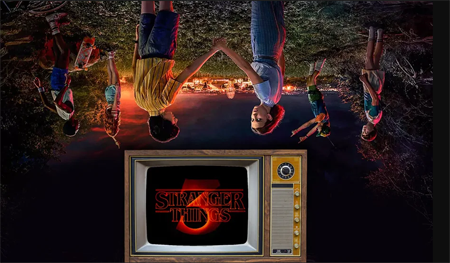 Inverted Stranger Things poster with the logo right side up.